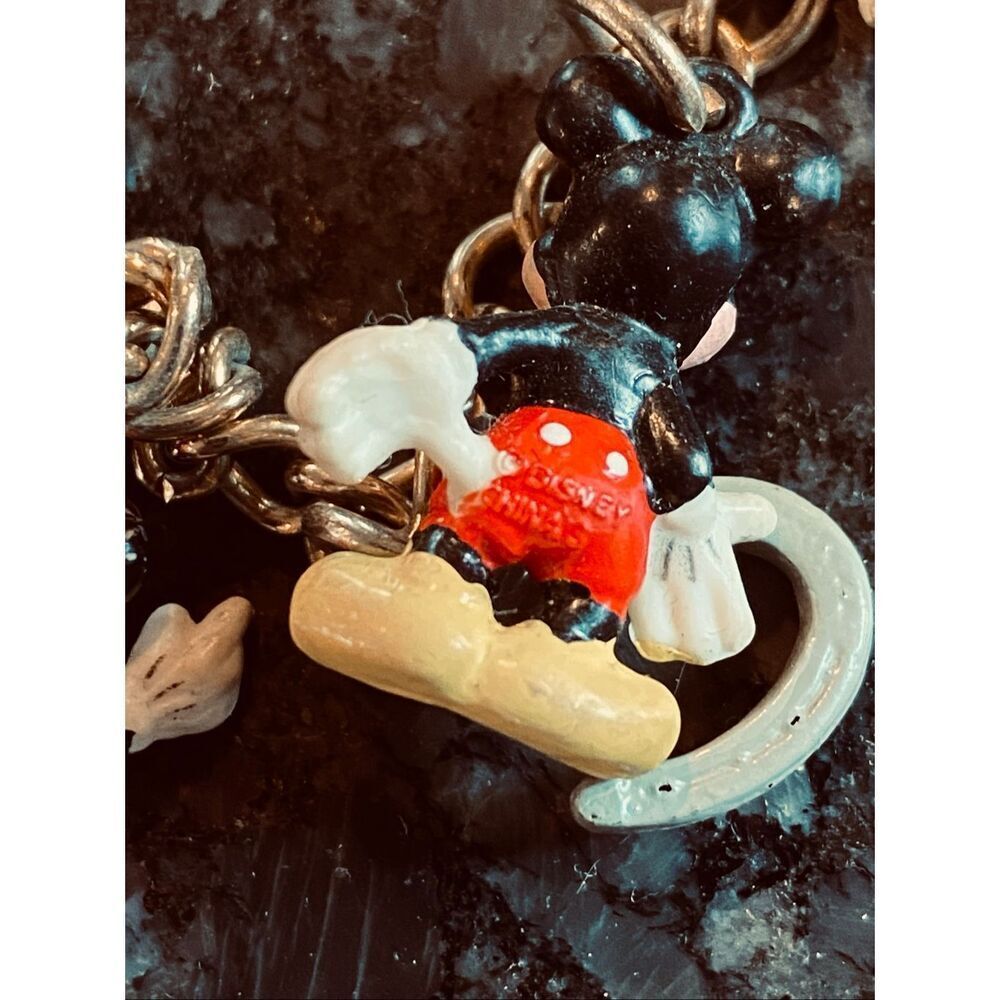 Vintage 1980s Disney Charm Gold Bracelet Mickey Mouse Minnie Cowboy - Picture 6 of 6